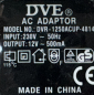 Preview: DVE AC Adaptor DVR-1250ACUP-4814 230V 50Hz 12V 500mA