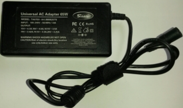 Universal AC Adapter 65W  MODEL:  TA07E0 - Art.88882079  INPUT: 100-240V 50/60Hz 1.8A  OUTPUT: 15V-4.3A, 16V-4.0A, 18.5V-3.5A 19V-3.42A, 19.5V-3.3A,20V-3.25A