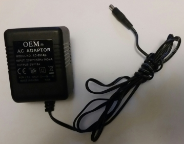 OEM AC ADAPTOR MODEL NO:AD-091AB ONPUT:230V 50Hz 140mA OUTPUT:9V 1A