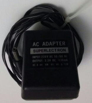 AC ADAPTER SUPERLECTRON INPUT:220V AC 50/60 Hz OUTPUT:3.3V DC 120mA DC-8.8A. 8M. 8S. 8P. 12M