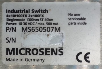 Industrial Switch MS650507M 1300nm ST 40km Power 18-36 VDC /max 500mA MICROSENS