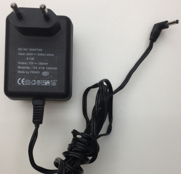 FE4116 120A036  INPUT:230V 50Hz 35mA 8.1VA  OUTPUT: 12V 360mA AC ADAPTER