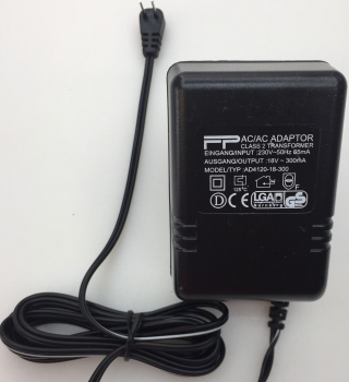 AD4120-18-300 INPUT:230V 50Hz 65mA OUTPUT: 18V 300mA ADAPTER