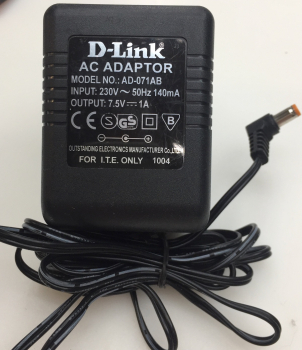 D-LINK AD-071AB INPUT:230V 50Hz 140mA OUTPUT(7.5V/1A) AC ADAPTER