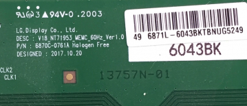 KD-49XG8096 V18_NT71953_MEMC_60Hz_Ver1.0 6871L-6043BK 6870C-0761A T-Con