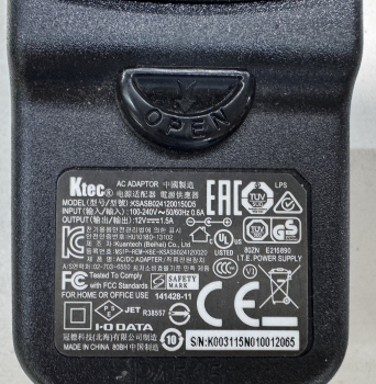 Ktec KSASB0241200150D5 INPUT: 100-240V 50/60Hz 0.6A OUTPUT 12V 1.5A AC ADAPTOR