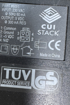 CUI STACK Part: 6091 230VAC 50Hz 60mA 5VDC 300mA REG Adaptor