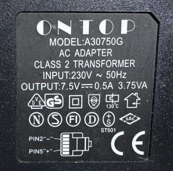 ONTOP A30750G AC Adapter Class 2 Transformer 230V 50Hz 7.5V 0.5A 3.75VA für B&O BeoCom 6000