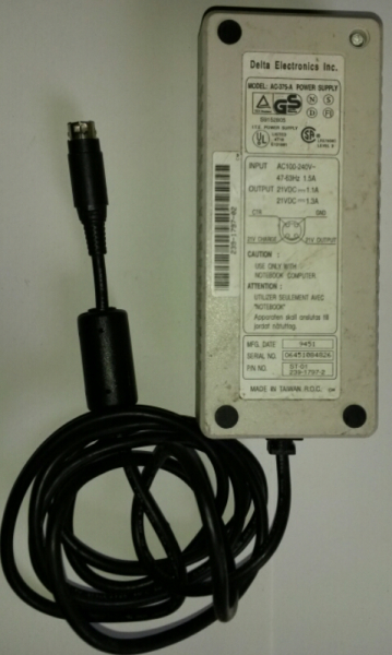 ADAPTER AC-375-A S9152805  INPUT AC100-240V 47-63Hz 1.5A OUTPUT 21VDC 1.1A 21VDC 1.3A