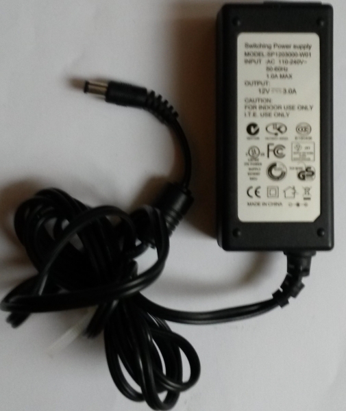 Switching Power supply MODEL:SP1203000-W01  INPUT:AC 110-240V 50-60Hz 1.0A MAX OUTPUT:12V 3.0A