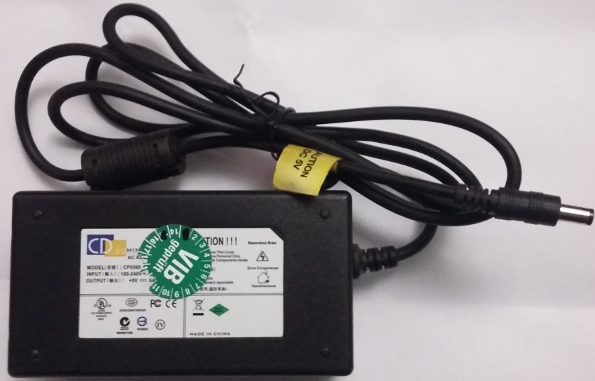 AC ADAPTER MODEL: CP0560 INPUT: 100-240V 50/60Hz, 1.8A OUTPUT: +5V 6A