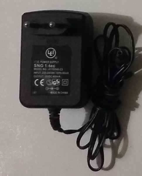 I.T.E. POWER SUPPLY SNG 1-tec MODEL NO:41150040-C5 INPUT:220-240VAC 50Hz 80mA OUTPUT: 15VDC 400mA