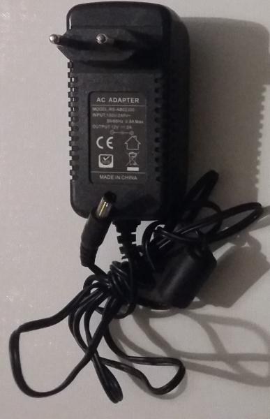 AC ADAPTER MODEL:RS-AB02J00 INPUT:100V-240V 50/60Hz 0.8A Max OUTPUT:12V 2A