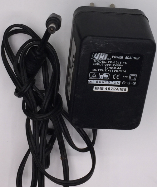 POWER ADAPTOR YC-​1015-T12 OUTPUT:+15VDC 1A