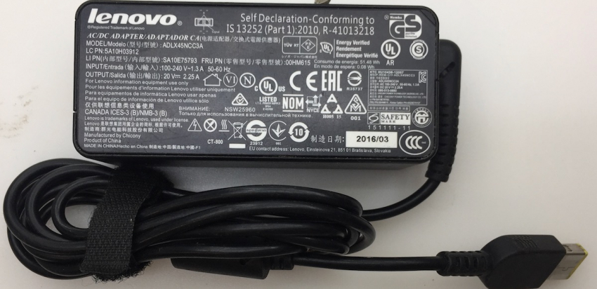 Lenovo ADLX45NCC3A IN(100-240V-1,3A) OUT(20V-2,25A) 50-60Hz ADAPTER