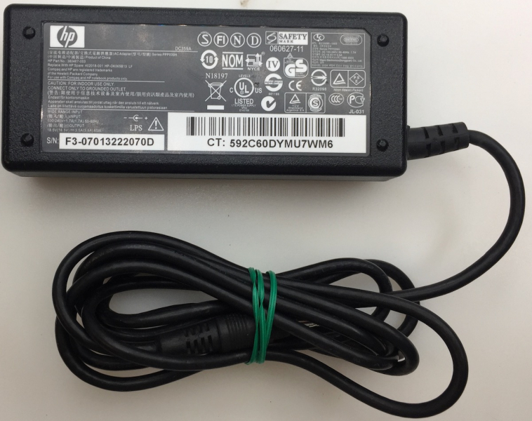 Series PPP009H INPUT: 100-​240V 1.7A 50-​60HZ OUTPUT: 18.5V 3.5A 65W AC ADAPTER