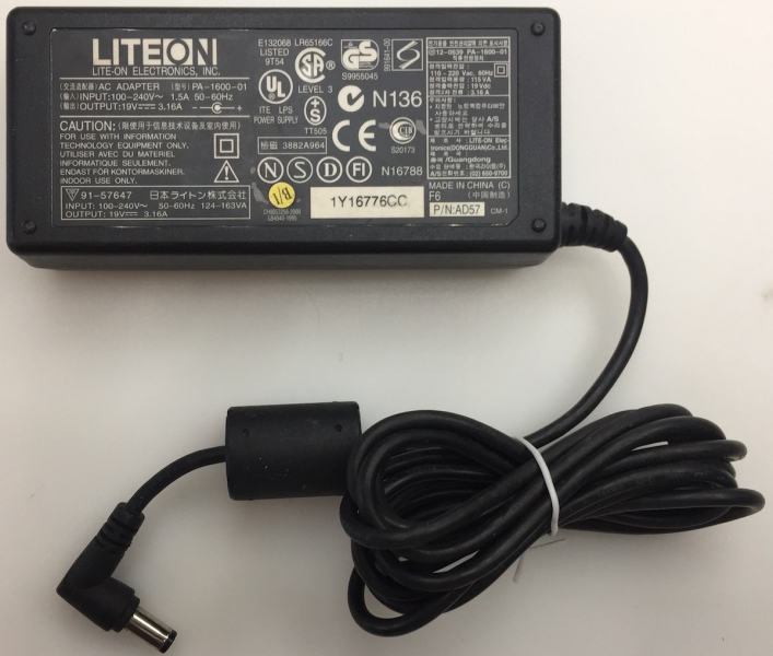 PA-1600-01 IN.100-240V 1.5A 50/60Hz OUTPUT 19V 3.16A LITEON AC ADAPTER