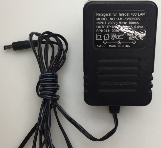 TELEDAT 430LAN AM-1200800V INPUT 230V-50Hz 150mA OUTPUT 12V-800mA 9.6VA ADAPTER