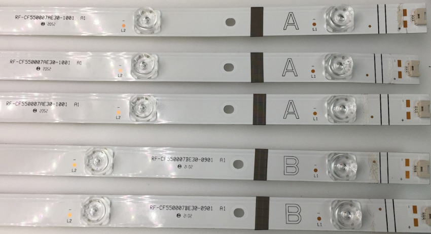 55UL6B63DG 55LED8201B TX-55HXW704 TX-55HXW604 D55U660X5CW  Set5 3x RF-​CF550007AE30-1001 3010-​4265 und 2x RF-​CF550007BE30-0901 3010-​4266 LED Backlight