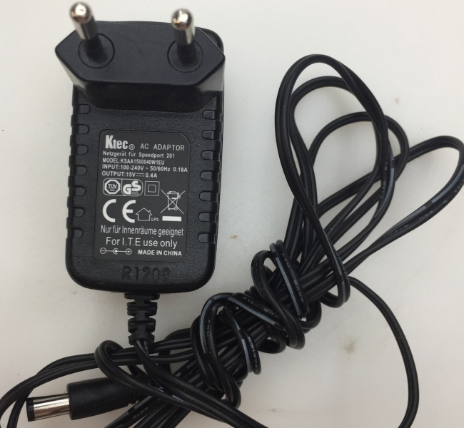 KTEC MODEL:KSAA1500040W1EU  INPUT:100-240V 50/60Hz 0.18A OUTPUT:15V 0.4A AC ADAPTOR