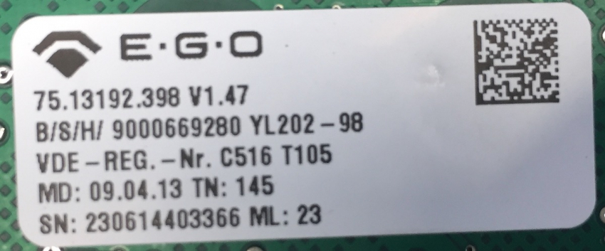 EI675TV11E/01 NIV651T14E/20  75.13092.XXX YL202 980.229-05 75.13192.398 V1.47 9000669280  Steuerungselektronik