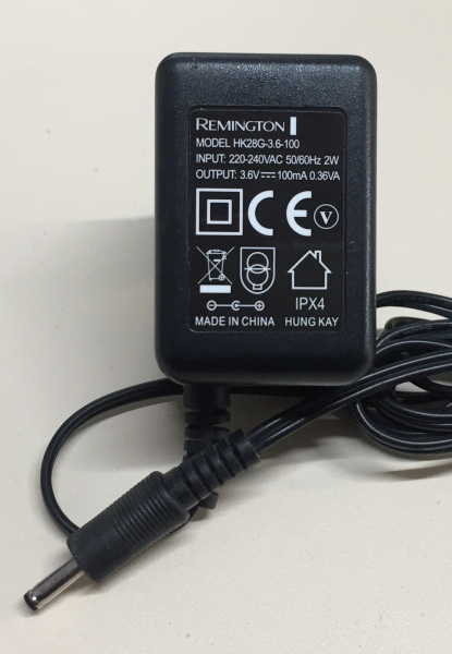 HK28G-3.6-100 IN:220-240VAC 50/60Hz 2W OUT:3.6---100mA 0.36VA AC ADAPTOR Remington