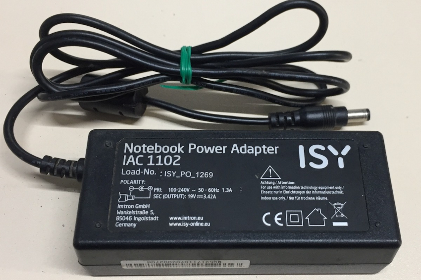ISY_PO_1269 IAC 1102 IN:100-240V 50/60 Hz 1.3A OUT:19V---3.42A AC ADAPTER ISY