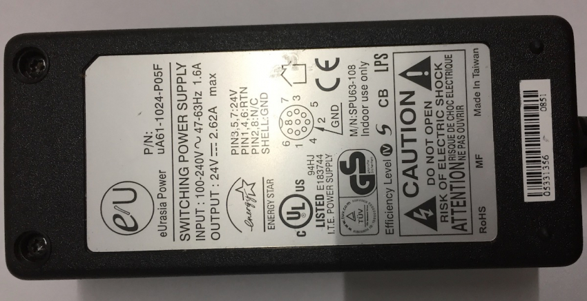 UA61-1024-P05F SWITCHING POWER SUPPLY IN:100-240V 47-63Hz 1.6A OUT:24V---2.62A