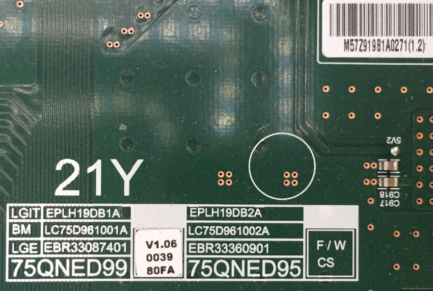 75QNEB999PB EPLH19DB1A LC75D961001A EBR33087401 3PCR02943A REV1.0 T-con