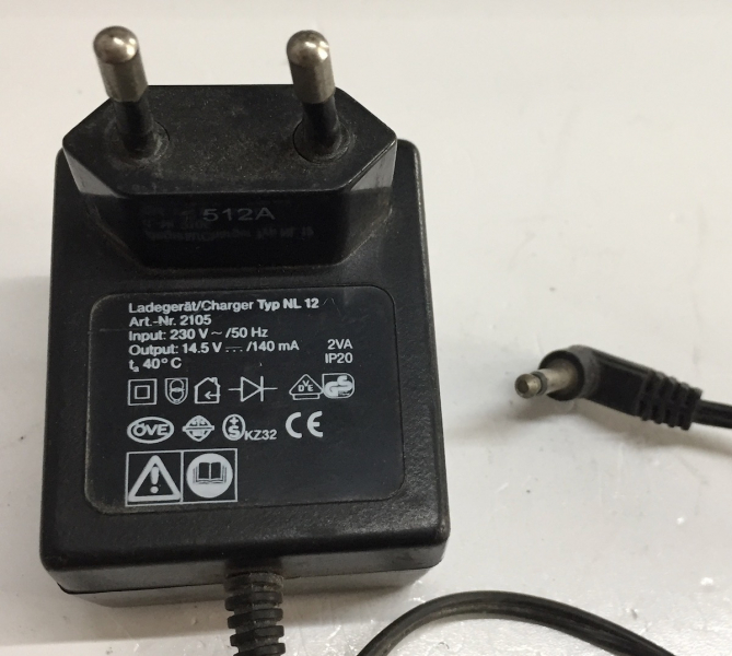 ADAPTER GARDENA NL12 2105 IN:230V-50HZ OUT:14.5V/140mA