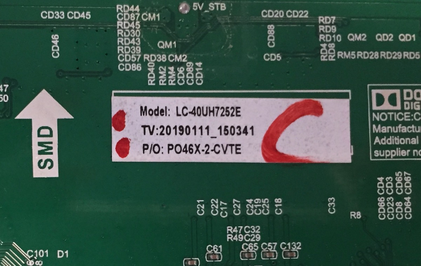 40AJ2E LC-40UH752E LC-40UH7252E Mainboard T.MS6586.U703 LSC400FN05