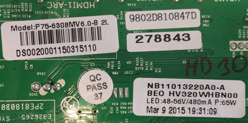 MD30915DE-A Mainboard P75-6308MV6.0 HV320WHBN00