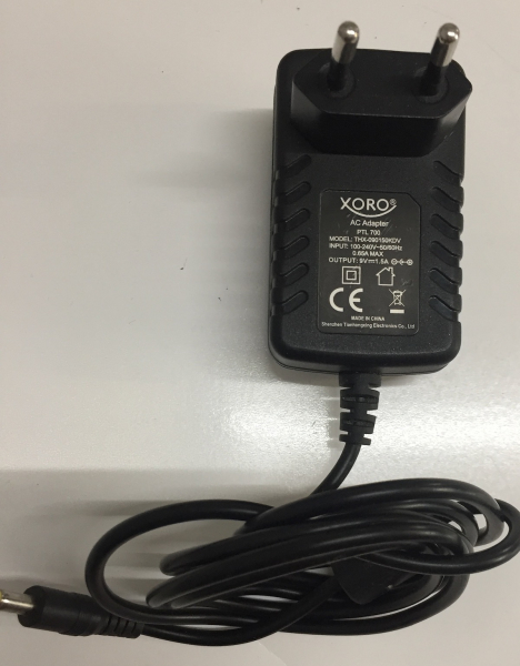 XORO AC ADAPTER PTL700 THX-090150KDV IN:100-240V 50-60Hz 0.65A OUT:9V 1.5A