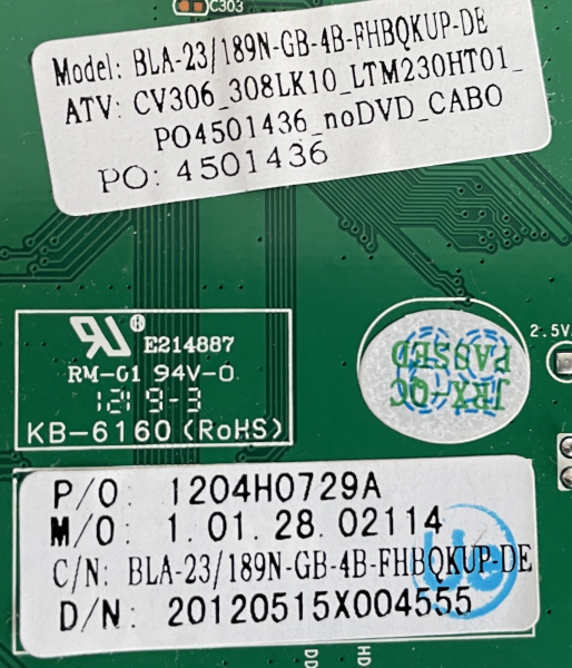 BLA-23/189N-GB-4B CV308L-K 1204H0729A H LTM230HT01 4501436 1.01.28.02114 Mainboard