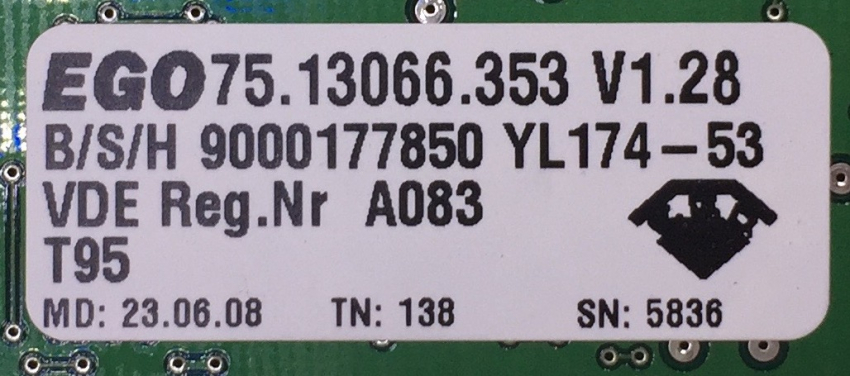 EGO 75.13066.353 V1.28 9000177850 YL174-53 980.112-04 Modulo control Vitroceramica