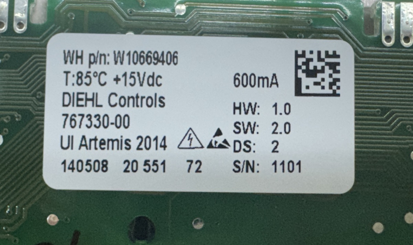 4B.SINGLE ZONE W10562172 REV. A W10669406 Touch Panel / Display Modul