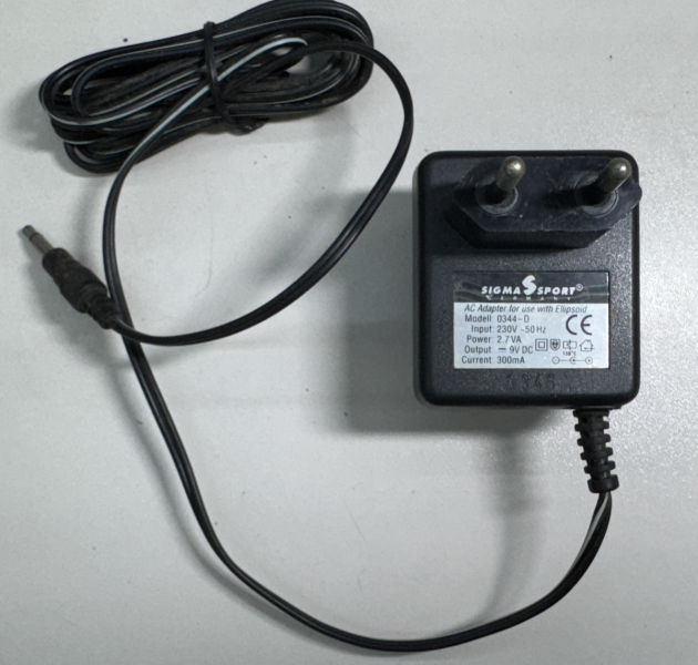 Sigma Sport 0344-D 230V 50Hz 2.7VA 9V DC 300mA AC Adaptor